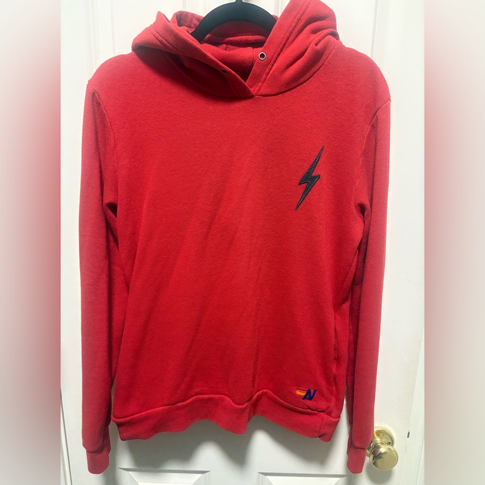 Aviator Nation Red hoodie Sweatshirt with Lightning Emblem